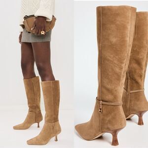 Coach Camel Suede Knee Boots with Low Heel